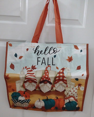 Hello FALL Gnomes Pumpins Leaves Reusable Shopping Bag TJ Maxx Eco Friendly Tote