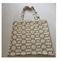 Geometric Pattern Foldable Canvas Tote Shopping Bag Medium Beige Brown Modern