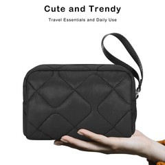 DOB SECHS Quilted Makeup Bag, Zipper Cosmetic Travel Toiletry Black