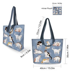 2 Pack Reusable Grocery Bags Polyester Cute Cat Shopping Bag Handles Foldable