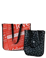Lululemon Yoga Tote Bags Lot Of 2 LRG Red Manifesto/Black Logo Reflector Gym Bag