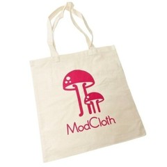 Two Modcloth Cotton Toadstool Mushroom Graphic Print Reusable Tote Grocery Bags