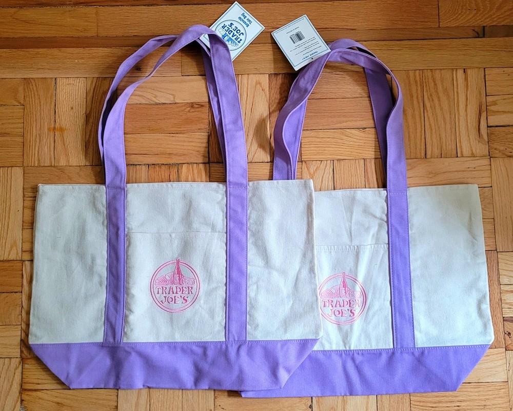 Trader Joe’s Canvas Limited Release Large Lavender Tote New With Tags, Set of 2