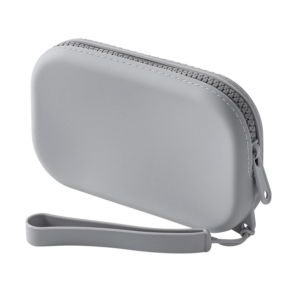 JOVAKIT Small Portable Silicone Makeup Bag for Women, Travel Dark Grey
