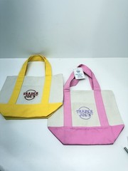 2 Trader Joe’s Mini Canvas Tote Bags Pastel Pink Yellow Limited Edition 11×13”