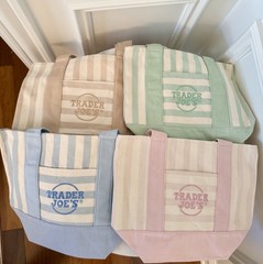 💙 Trader Joe’s Mini Pastel Stripe Canvas Tote Bag, Set Of 4, Ship Today!
