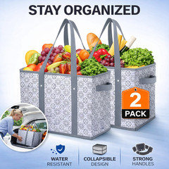 2 Pack Reusable Grocery Bags Large Collapsible Tote Box Water Resistant Shopping