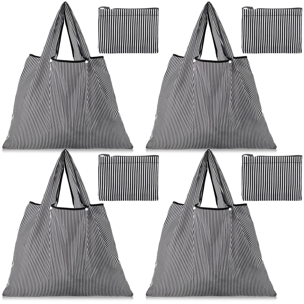 Reusable Grocery Bags 4 Pack Large Folding Tote Stripe Polyester Shopping