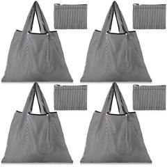 Reusable Grocery Bags 4 Pack Large Folding Tote Stripe Polyester Shopping