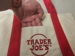 Trader Joe’s Mini Canvas Tote Bag in the Classic Red and Cream 2025
