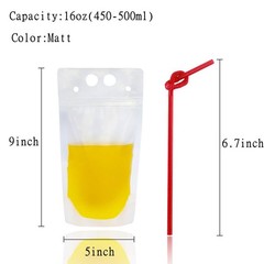 50PCS Drink Pouches For Adults,Reusable Zipper Bags 16OZ, Translucent Frosted