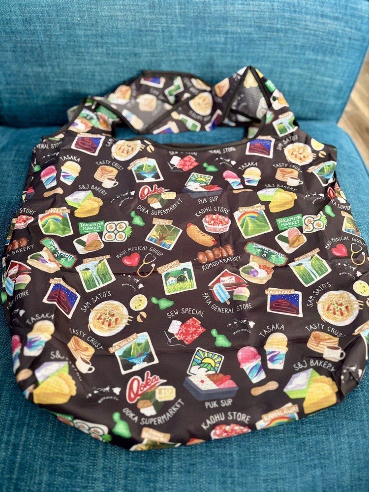 Maui Print Grocery Bag Reusable Foldable Recycle For Shopping Fits In Pocket