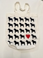 IKEA Canvas Shopping Tote Bag, Black Horse And Red Heart Print