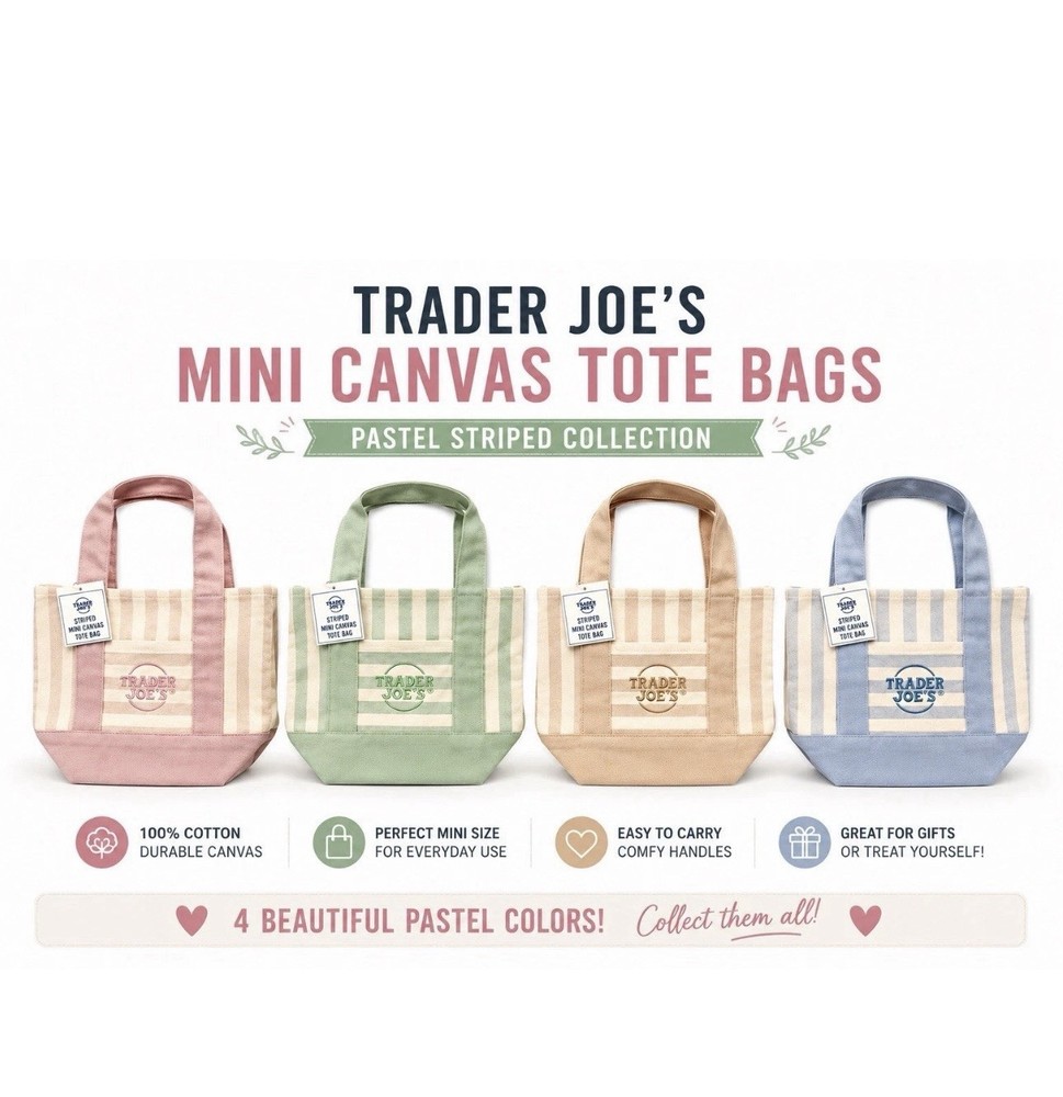 Trader Joe’s Mini Pastel Stripe Canvas Tote Bag Limited Edition Set Of 4