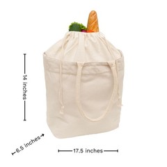 Reusable Canvas Grocery Tote Bags – Overflow Protection with Drawstring Closu…