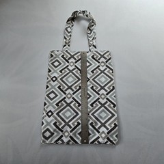 Geometric Canvas Foldable Reusable Tote Bag Stain Repellent 15 x 17 Gray White
