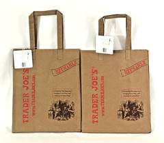 Trader Joe’s Washable Reusable Paper Grocery Brown Shopping Bag 2pc Retired RARE