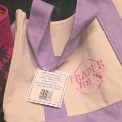 Trader Joe’s 2025 Collection Mini Pastel Canvas Tote Bag Cotton W/ Purple Stripe