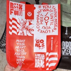 lululemon Lot of 4 Reusable Shopping Bag Totes Multicolor Graphic Print