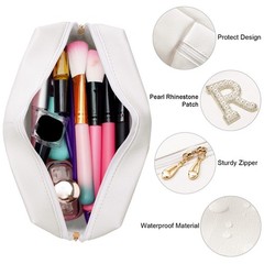 Kovewon Bride Patch Letter Makeup Bag for Women 8.1″ x 5.1″ x 2.8″, White