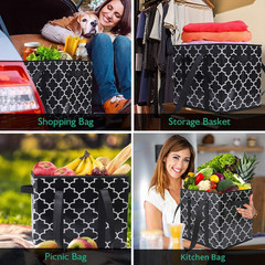 WISELIFE Reusable Grocery Bags 3-Pack Foldable Washable Large Storage Bins Baske