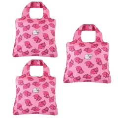 Reusable Bag Pink Piggy Design Grocery Bags – Set of 3 Packed Foldable Washable