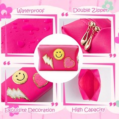 LieToi Preppy Patch Small Toiletry Bag, Smile Lightning Heart Small, Rose Red