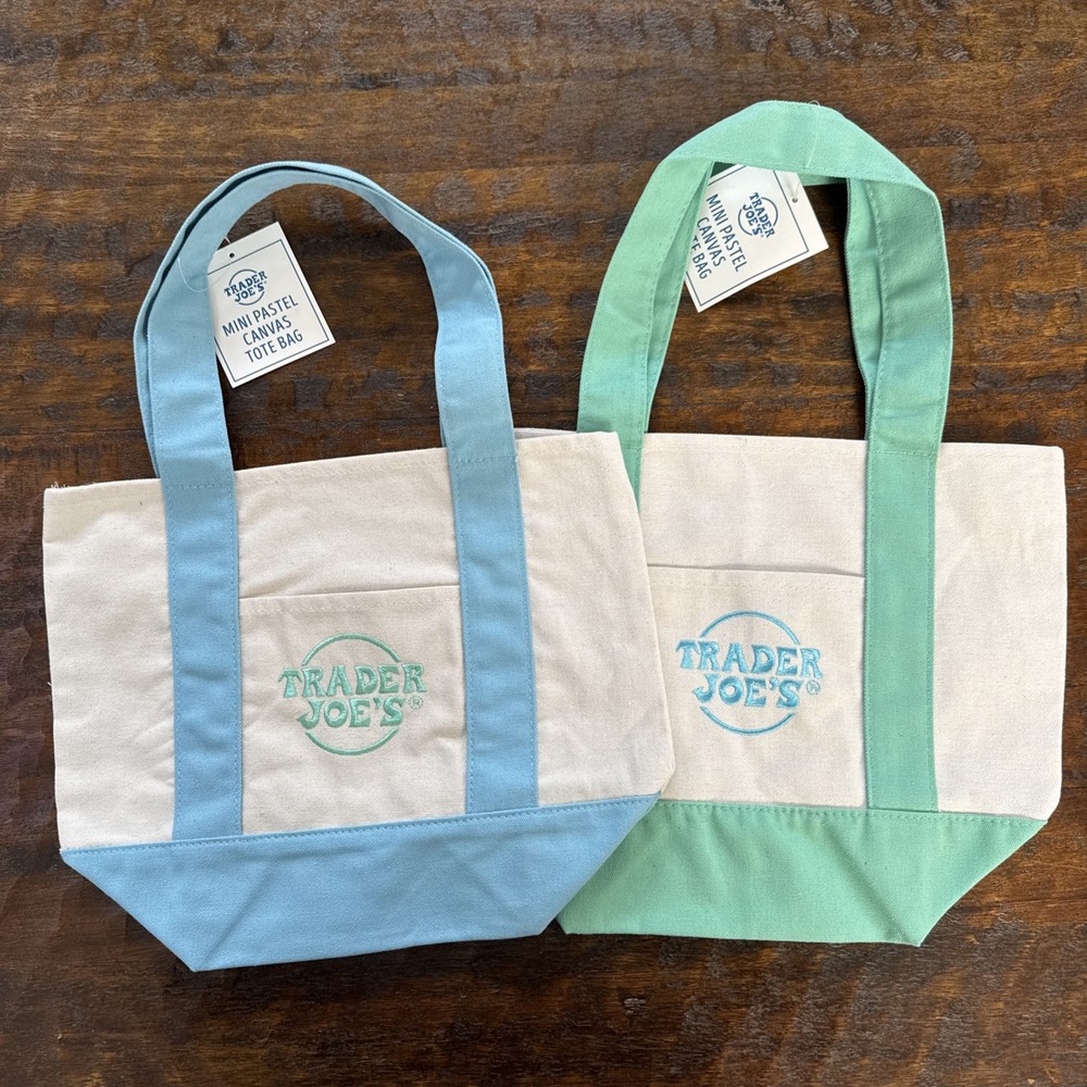 Trader Joe’s Pastel Mini Canvas Tote Bags (2) NEW – Baby Blue and Mint Green