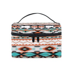 AUUXVA Travel Cosmetic Bag Ethnic Geometric Chevron Aztec Makeup Multicolor