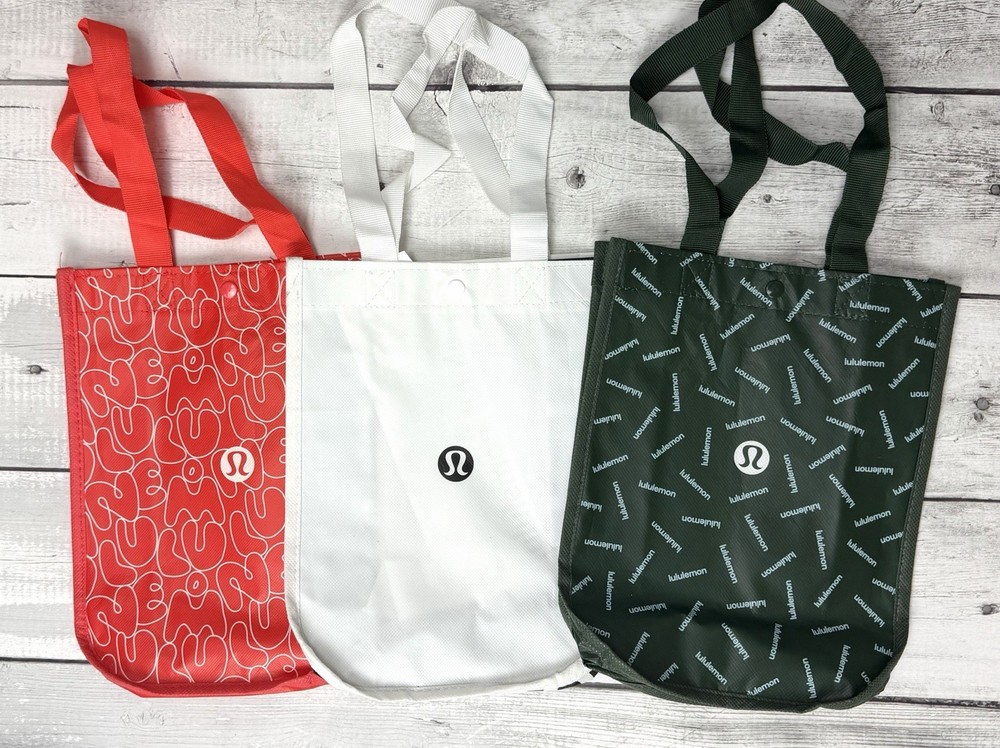 Lululemon Reusable Shopping Gift Bag Logo Small Tote Lot 3 Red Green White 0128