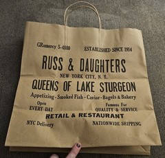 Russ & Daughters Brown Paper Tote Shopping Graphic Print Bag New York Bagel RARE
