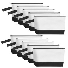 Sinzip 10 Pieces Cotton Canvas Makeup Bag with Bottom and XS, White/Black