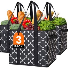 WISELIFE Reusable Grocery Bags 3-Pack Foldable Washable Large Storage Bins Ba…