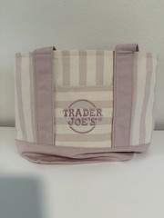 Trader Joe’s Striped Mini Canvas Tote Bag Small Pink/Beige 13x10x6