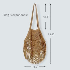 Cotton Mesh Net Reusable Grocery Bags Set of 3 Black Brown Beige Colors