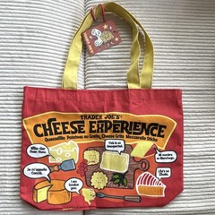 Trader Joe’s Cheese Experience Foldable Cotton Reusable Shopping Bag Red Yellow