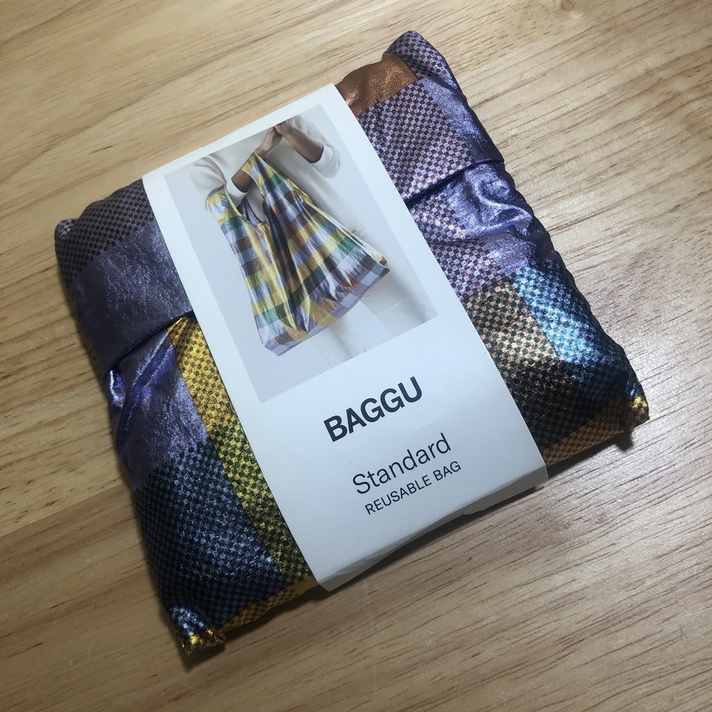 BAGGU Madras Metallic Standard Nylon Reuseable Bag Purple Gold Colorful NWT