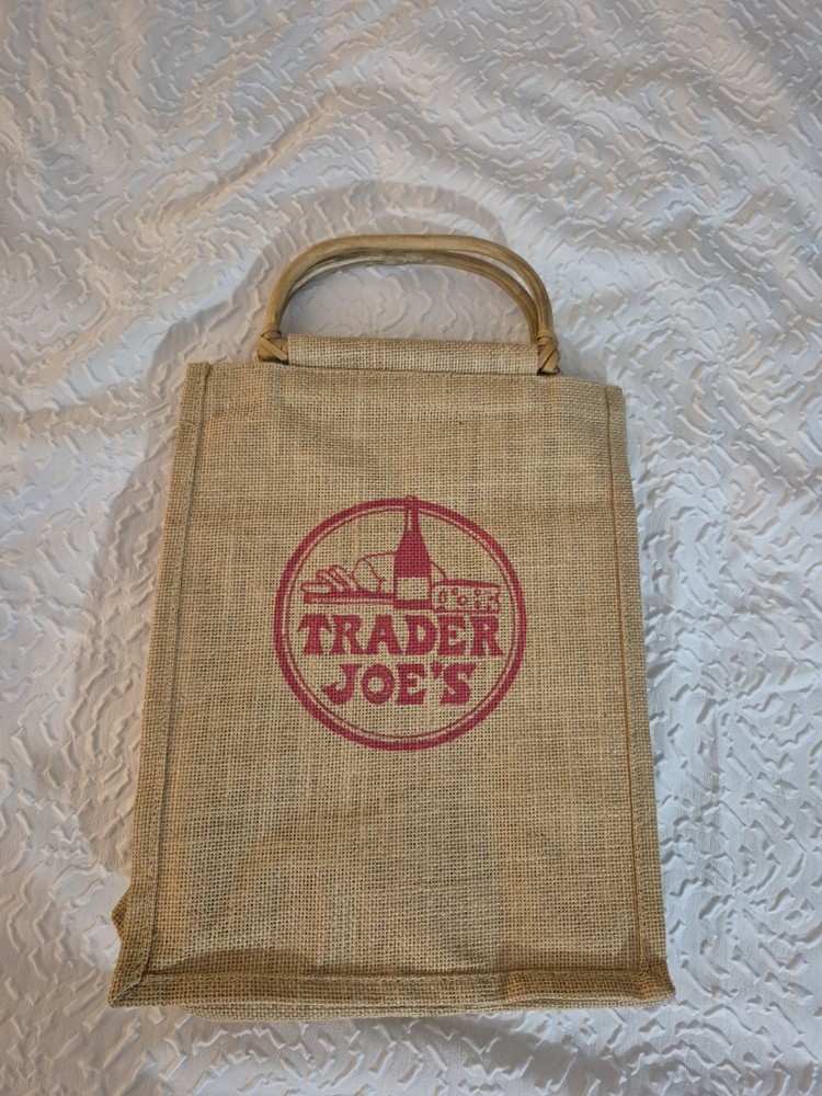 💥 TRADER JOE’S Reusable Jute WINE BAG 6 Bottle Beverage Tote RARE