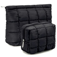 Huhumy 2 Pcs Puffy Makeup Bag 25 x 6 x 17cm/10 x 2.4 x 6.7inches, Black