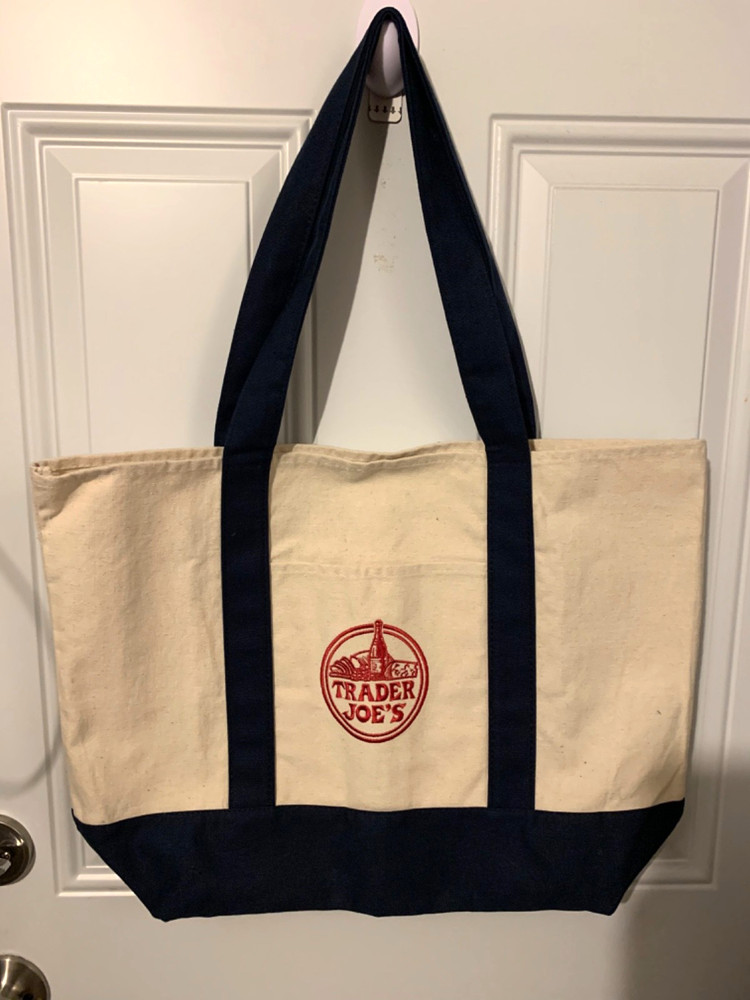 Trader Joe’s Large Navy Cotton Canvas Tote Bag Embroidered 2025