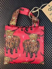 Eco Chic Lightweight Foldable Reusable Shopping Bag Highland Cow Red