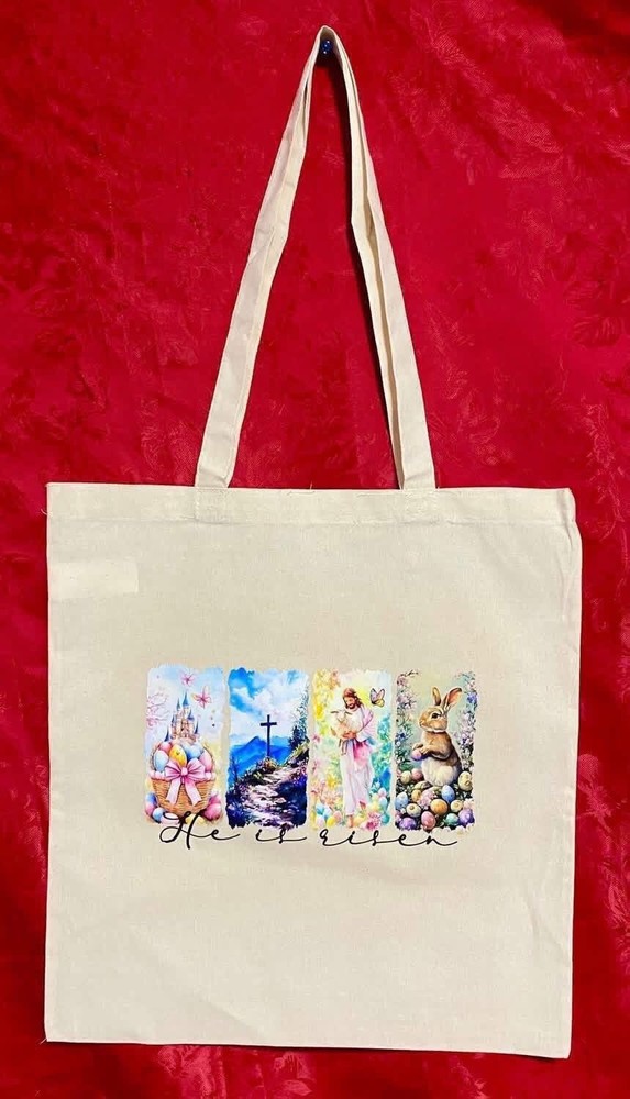 Lot Of Two (2) Easter Themed Canvas One Sided Tote Bags New Without Tags