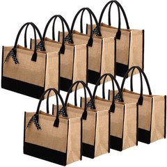 8 PCS Black Burlap Tote Bag Jute Large Reusable Grocery 15.8×11.8×6.7 Inch