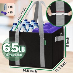 Reusable Grocery Bags (3 Pack ) – Heavy Duty Eco Tote Bags with Box Shape to Sta