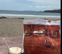 Stylish Large Foldable Reusable Shopping Bag, brown Handles