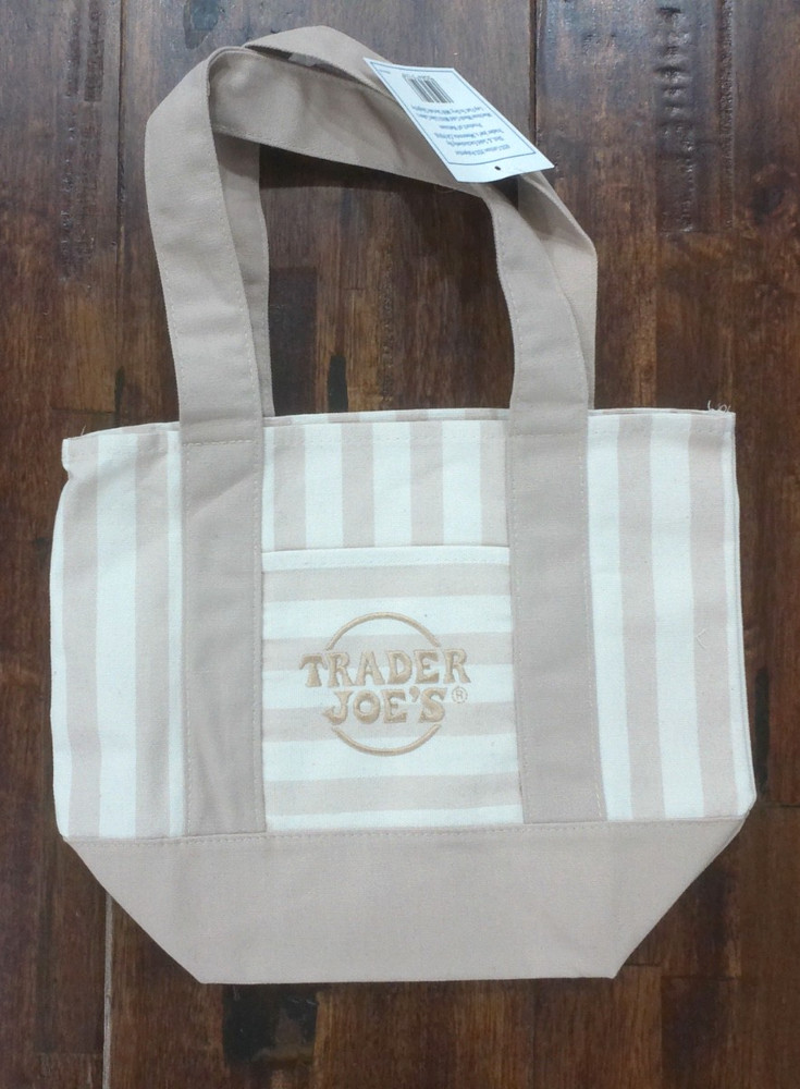 TRADER JOE’S LIGHT BROWN/BEIGE STRIPED MINI CANVAS TOTE BAG