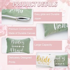 Whaline 8Pcs Bridesmaids Makeup Bags Wedding Bridal Cosmetic Sage Green