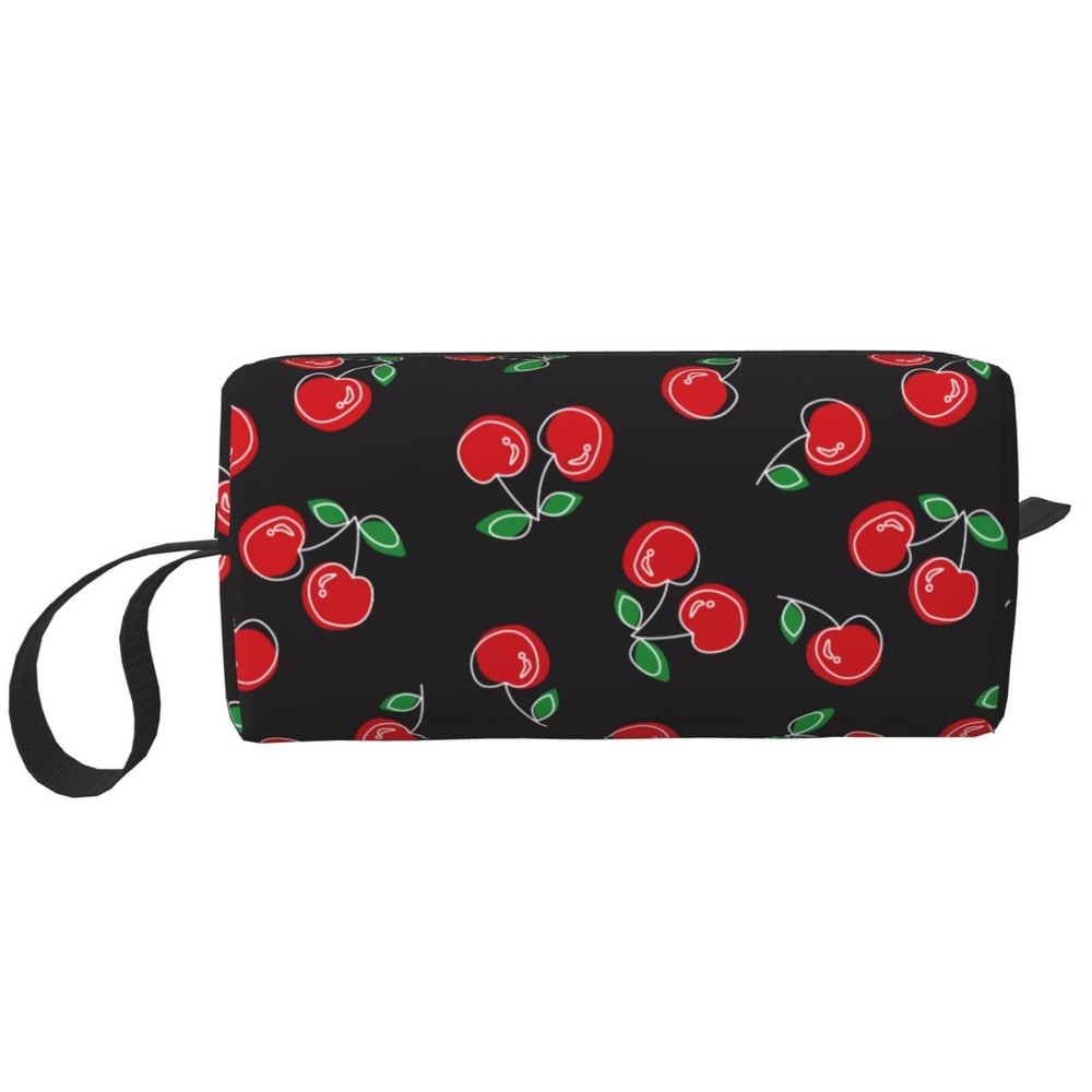 JKJOJIA Red Cherry Black Makeup Bag Organizer One Size,