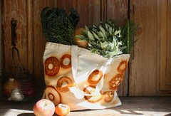 Organic Cotton Farmers Market Tote Bag Rusty Gears Handmade XL 18×14.5 Rust Dyed