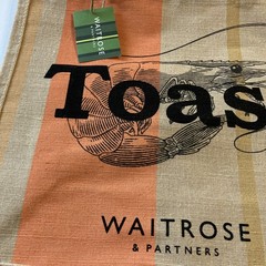 Waitrose Prawn Toast Tote Bag British Stripe Shopper Jute Juco New